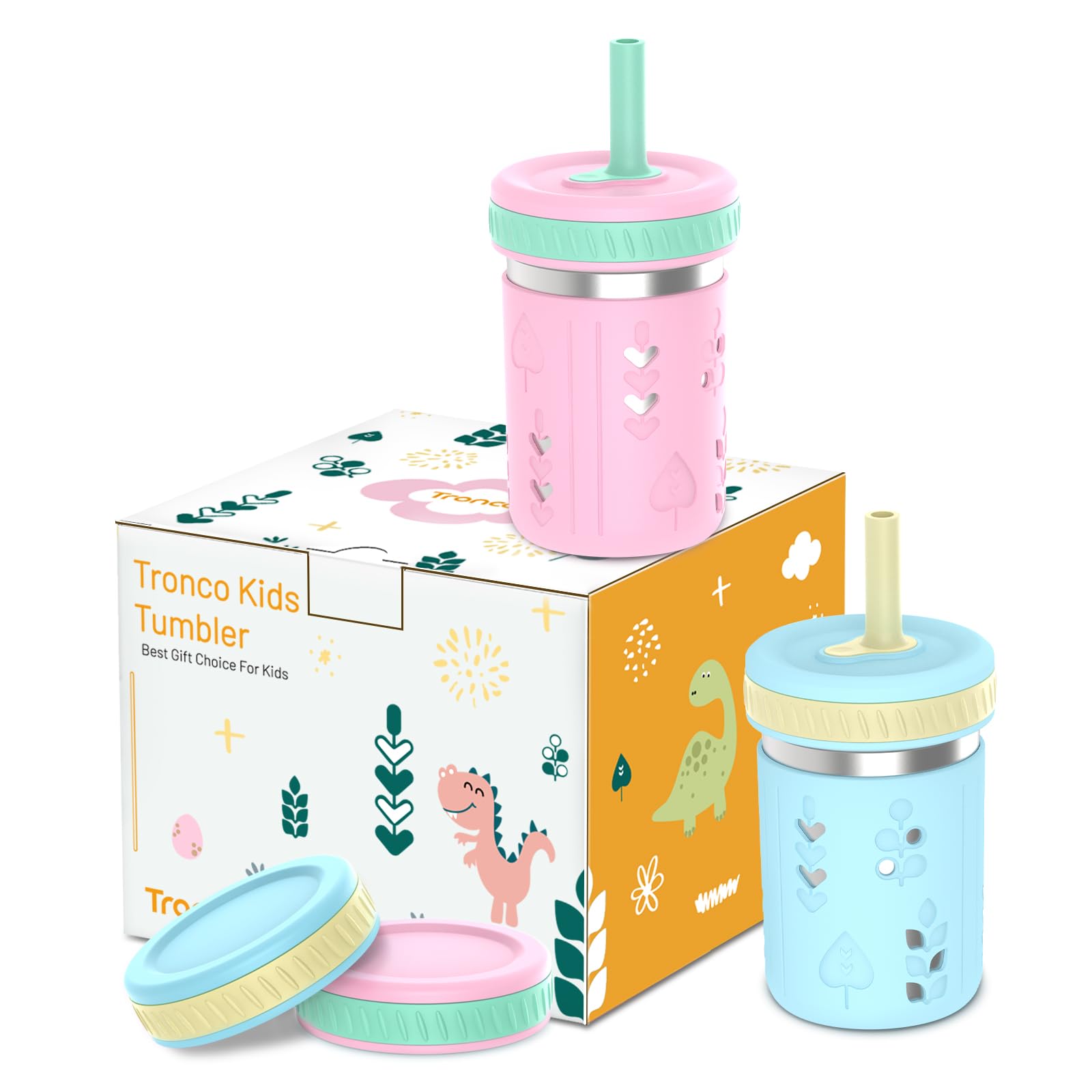 Tronco 2-pack 10oz toddler cups with silicone sleeves for secure grip