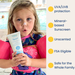 TruKid Sport Mineral Sunscreen on a child's face and body for outdoor protection.