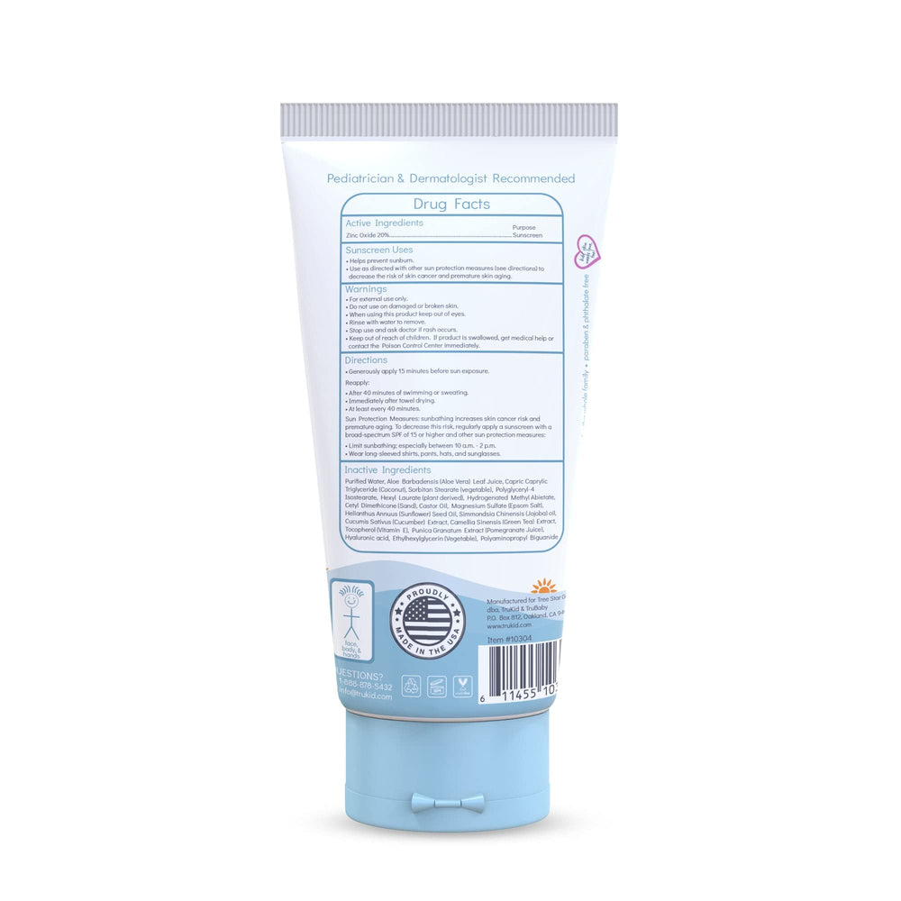 Fragrance-free TruKid sunscreen ideal for sensitive-skin daily use.