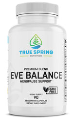True Spring Eve Balance bottle pour, easy daily menopause support.