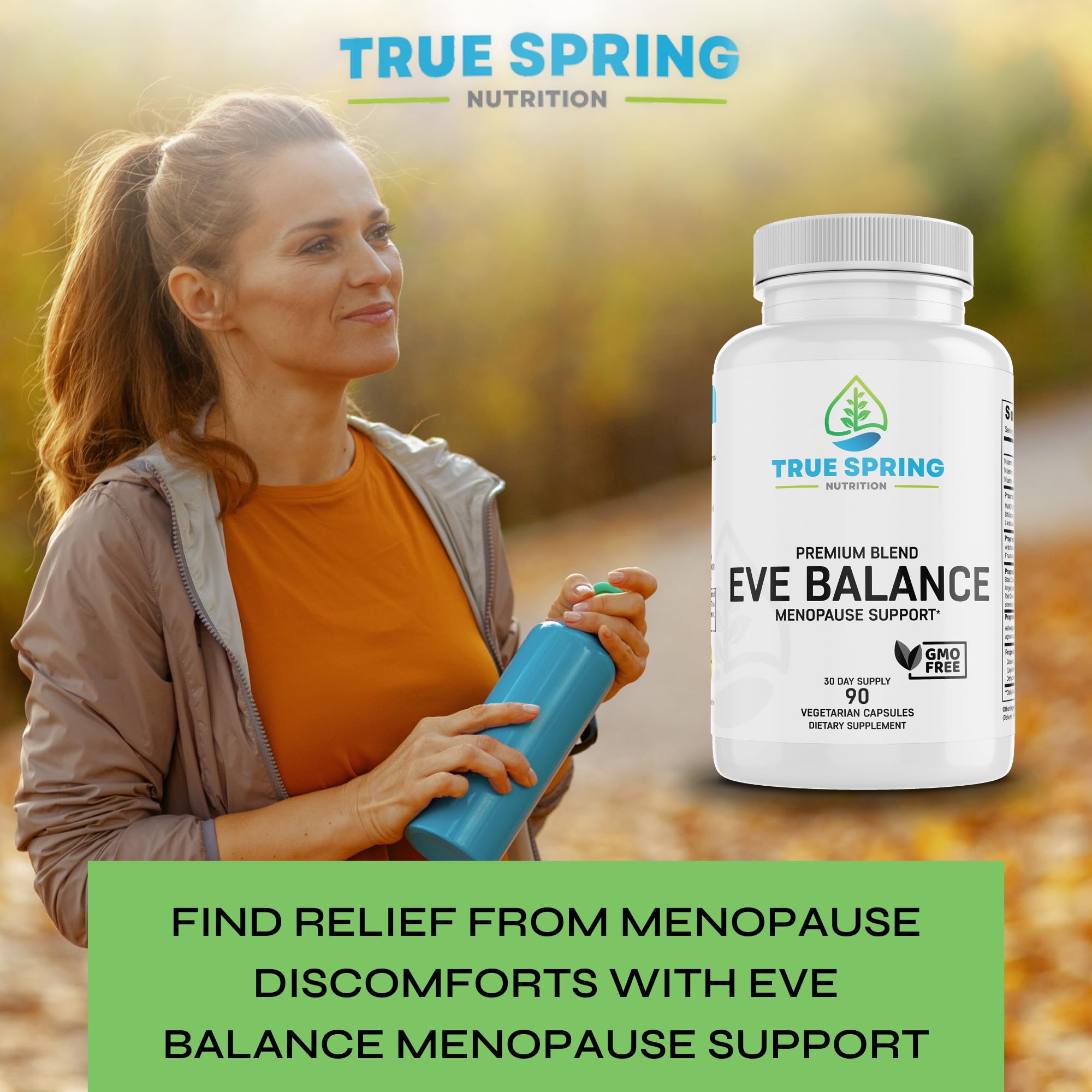 True Spring Eve Balance capsules close-up, convenient daily relief.