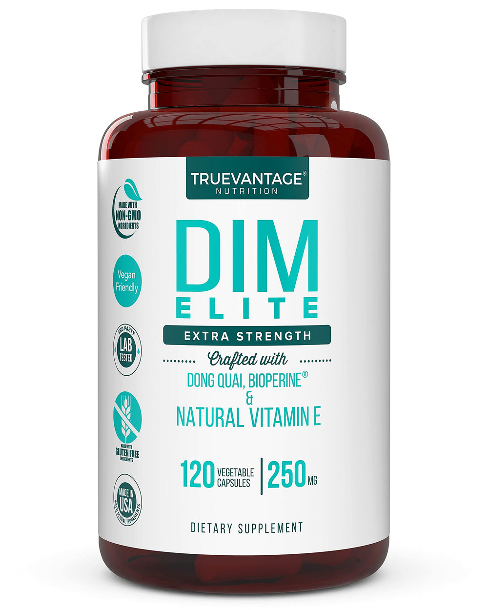 Truevantage Nutrition DIM 250mg bottle for daily hormone balance.