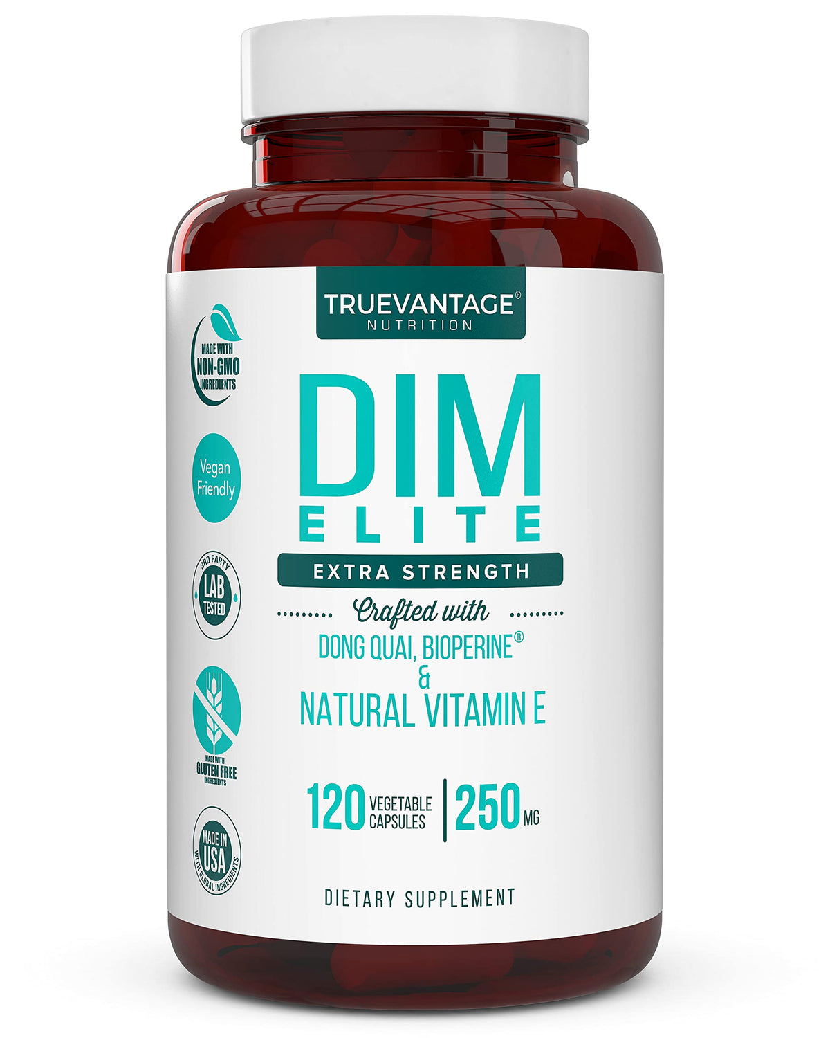Truevantage Nutrition DIM 250mg bottle for daily hormone balance.
