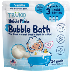 TruKid Bubble Podz bath time foam provides gentle, lasting bubbles for kids.