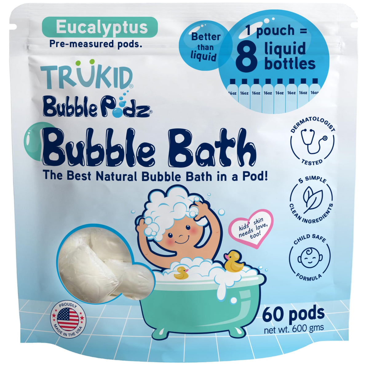 TruKid Bubble Podz bubbles in tub create gentle foamy fun for kids