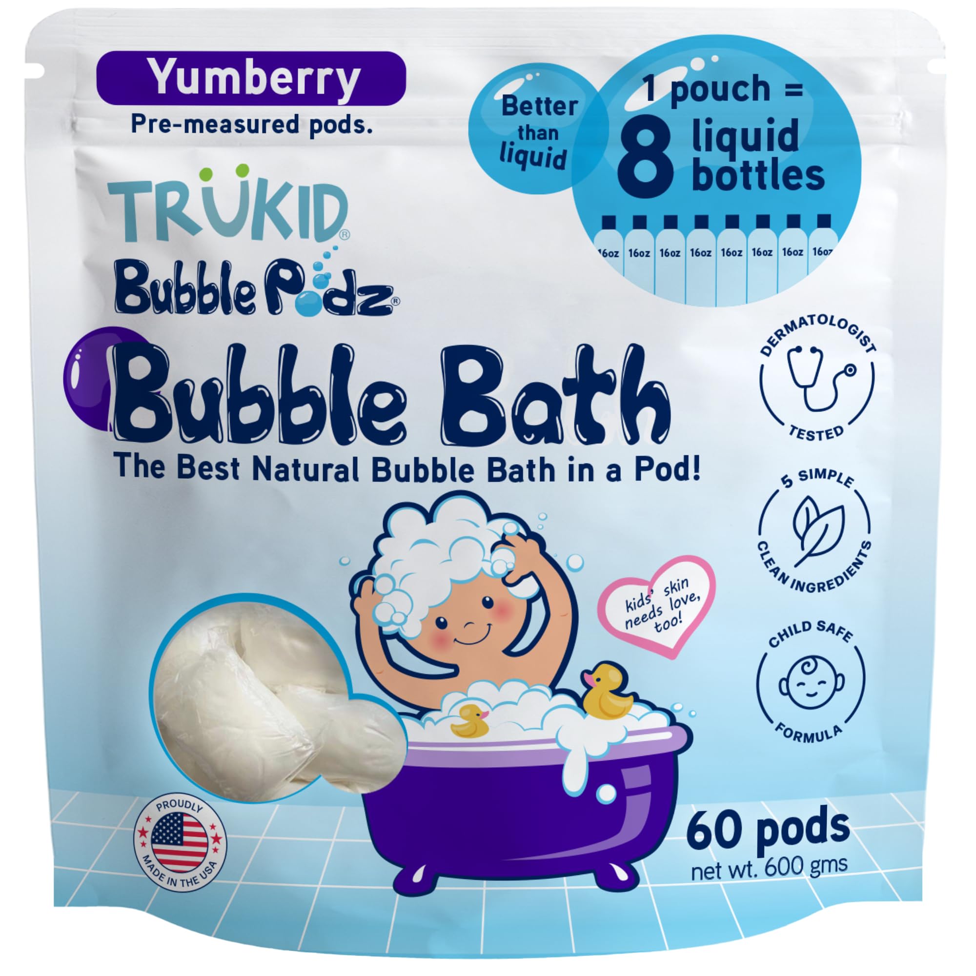 TruKid Bubble Podz dissolving in water to start a bubbly bath