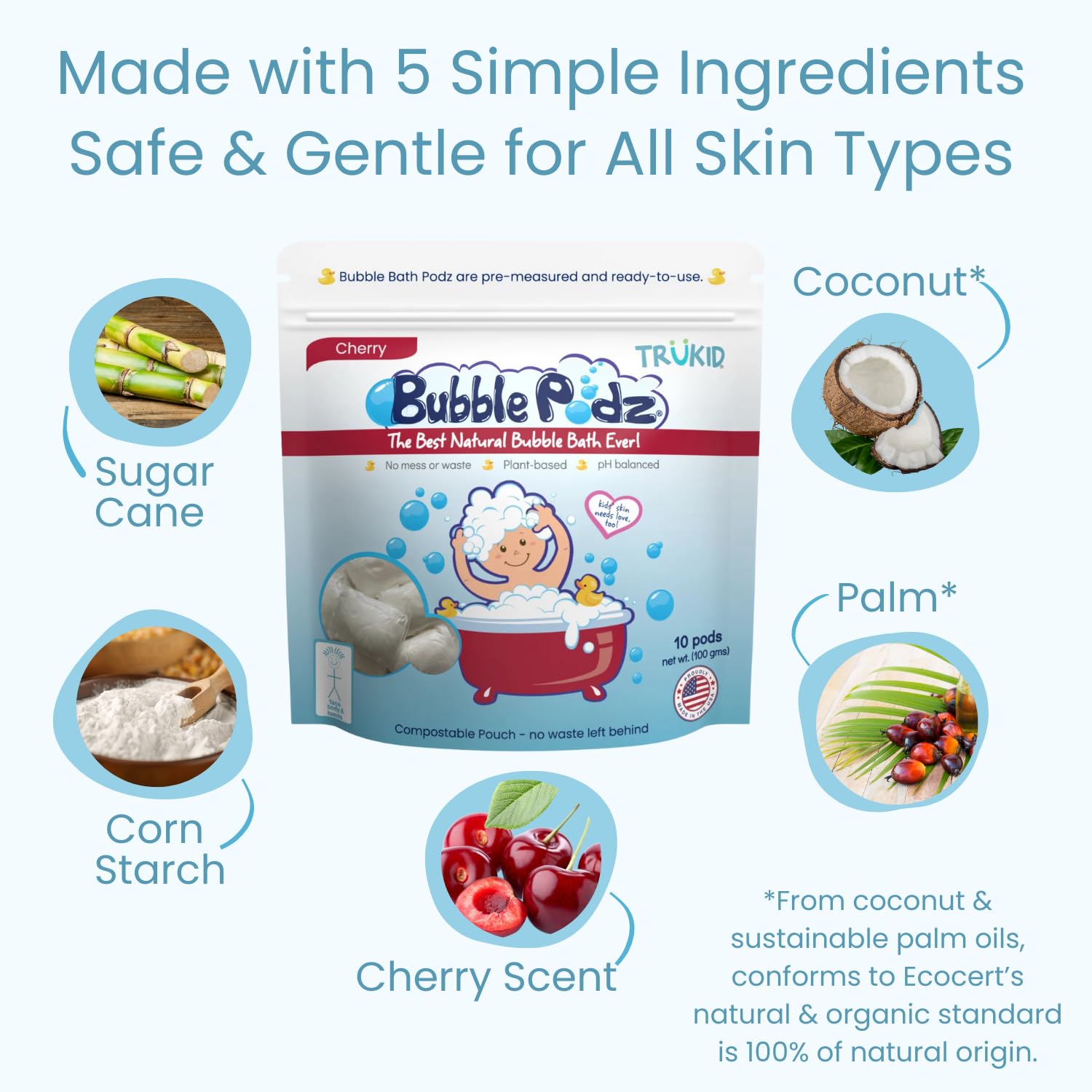 Fruity scent option from TruKid Podz delivers playful bath vibes.