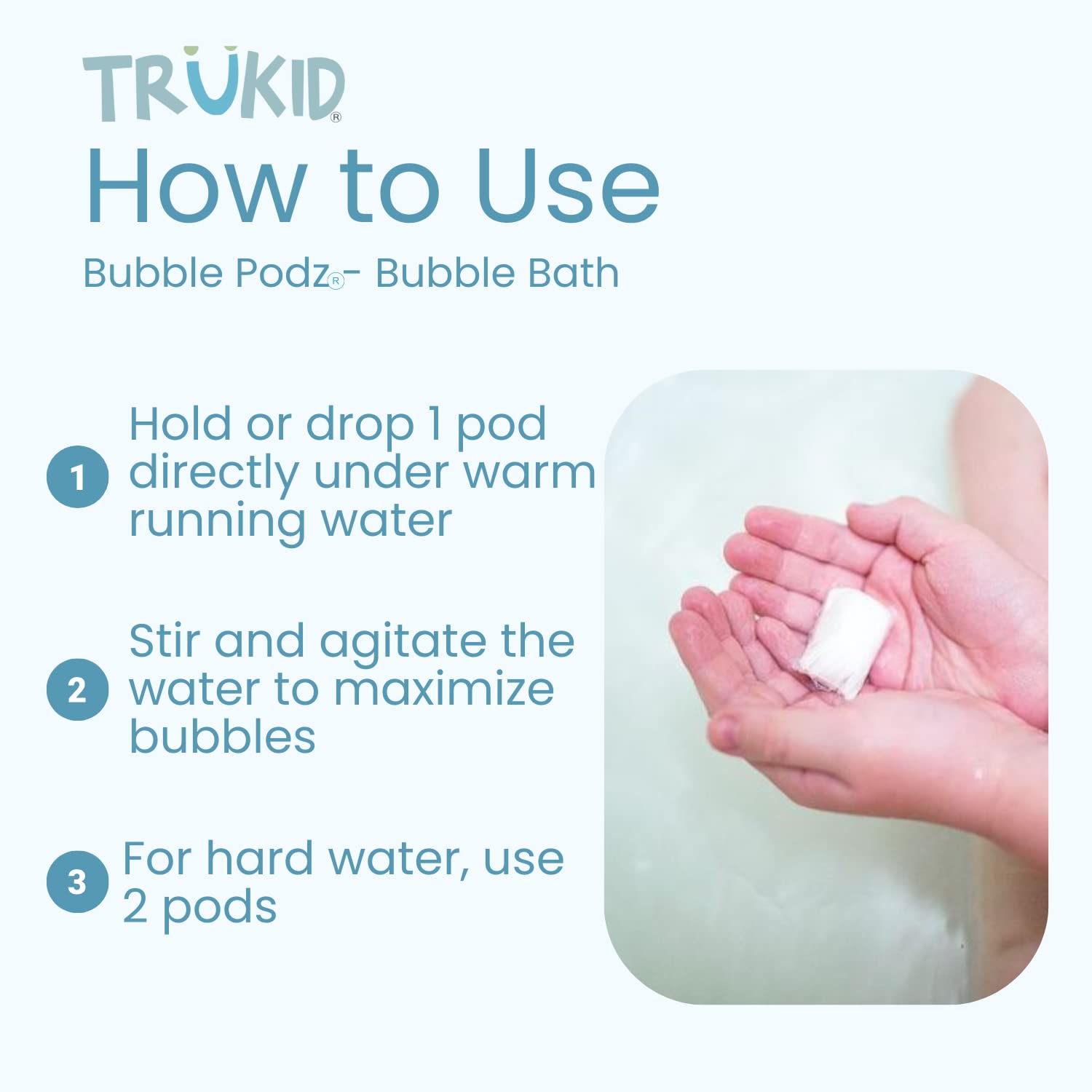 Kids enjoying bath time with TruKid Bubble Podz in a bright tub