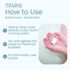 Kids enjoying bath time with TruKid Bubble Podz in a bright tub
