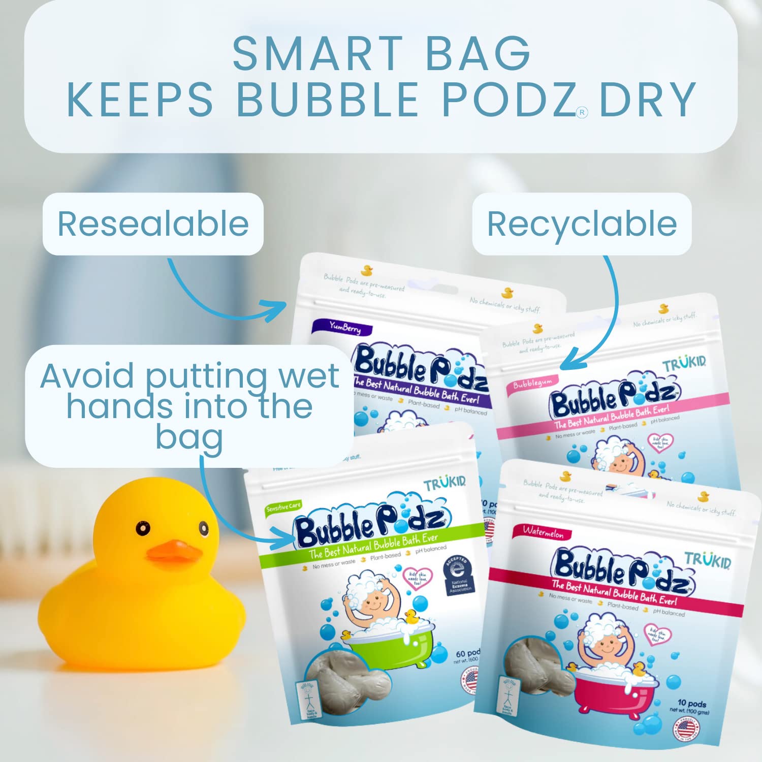 TruKid Bubble Podz reduce plastic waste during bath time.