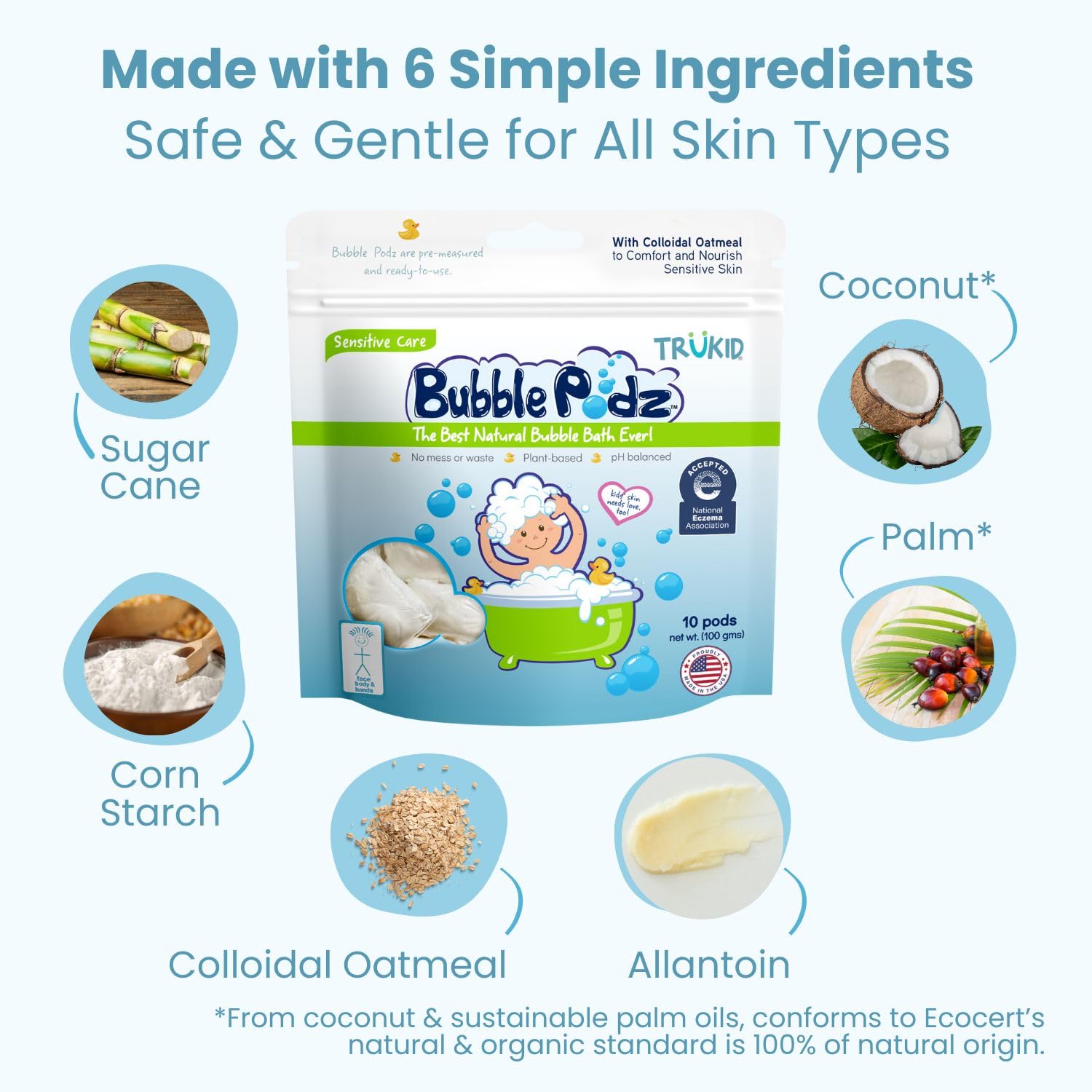 TruKid Bubble Podz use six clean ingredients for a simple bath.