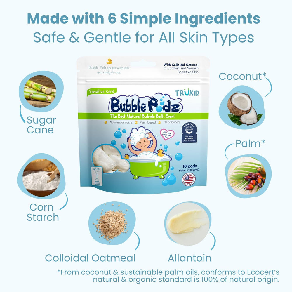 TruKid Bubble Podz use six clean ingredients for a simple bath.
