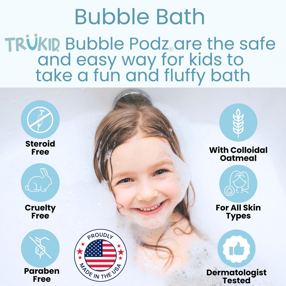 TruKid Bubble Podz offers tear-free bubbles for a calm bath.