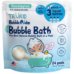 TruKid Bubble Podz in the tub creates lasting bubbles for kids' bath time.