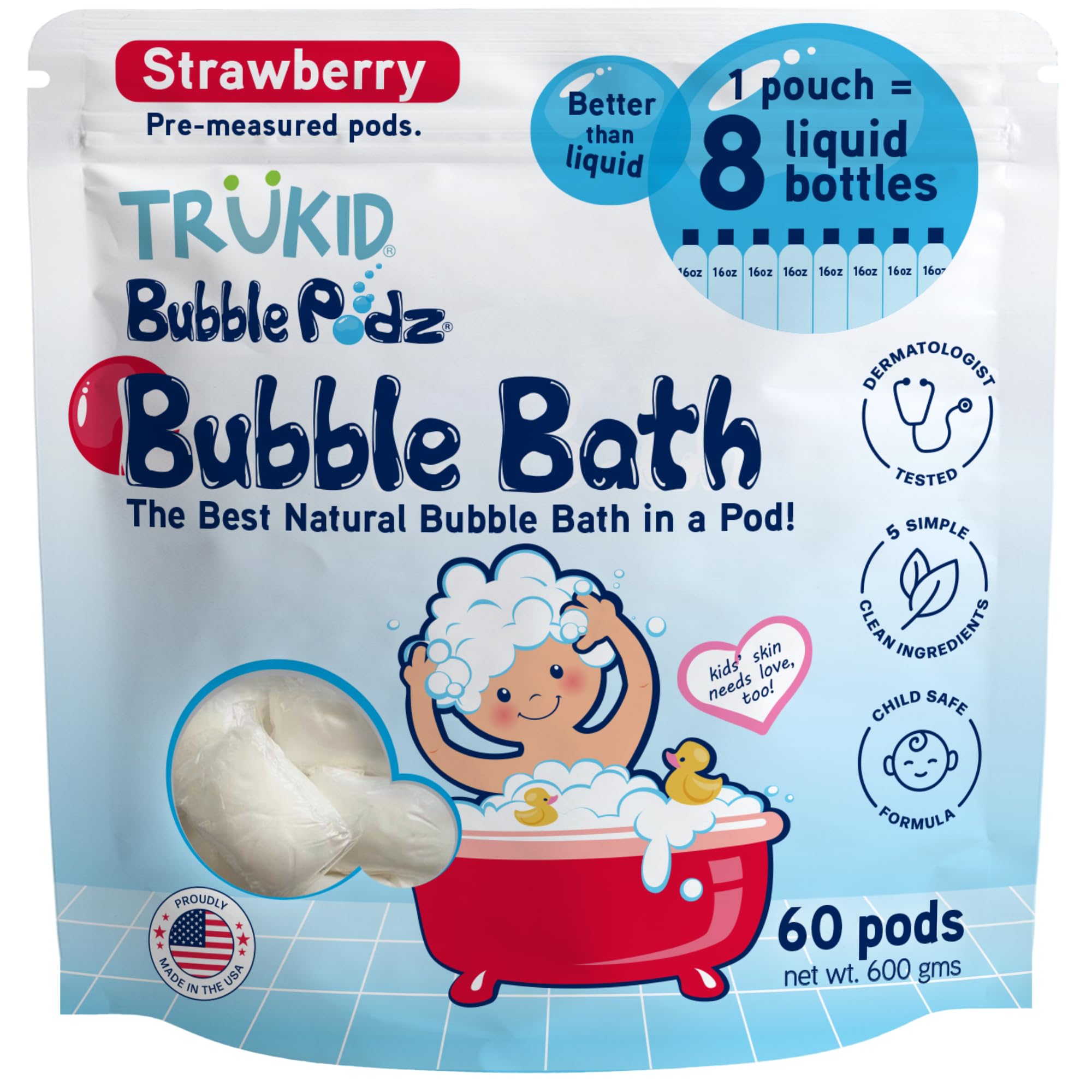 TruKid Bubble Podz tub filling bubbles, gentle foam for kids