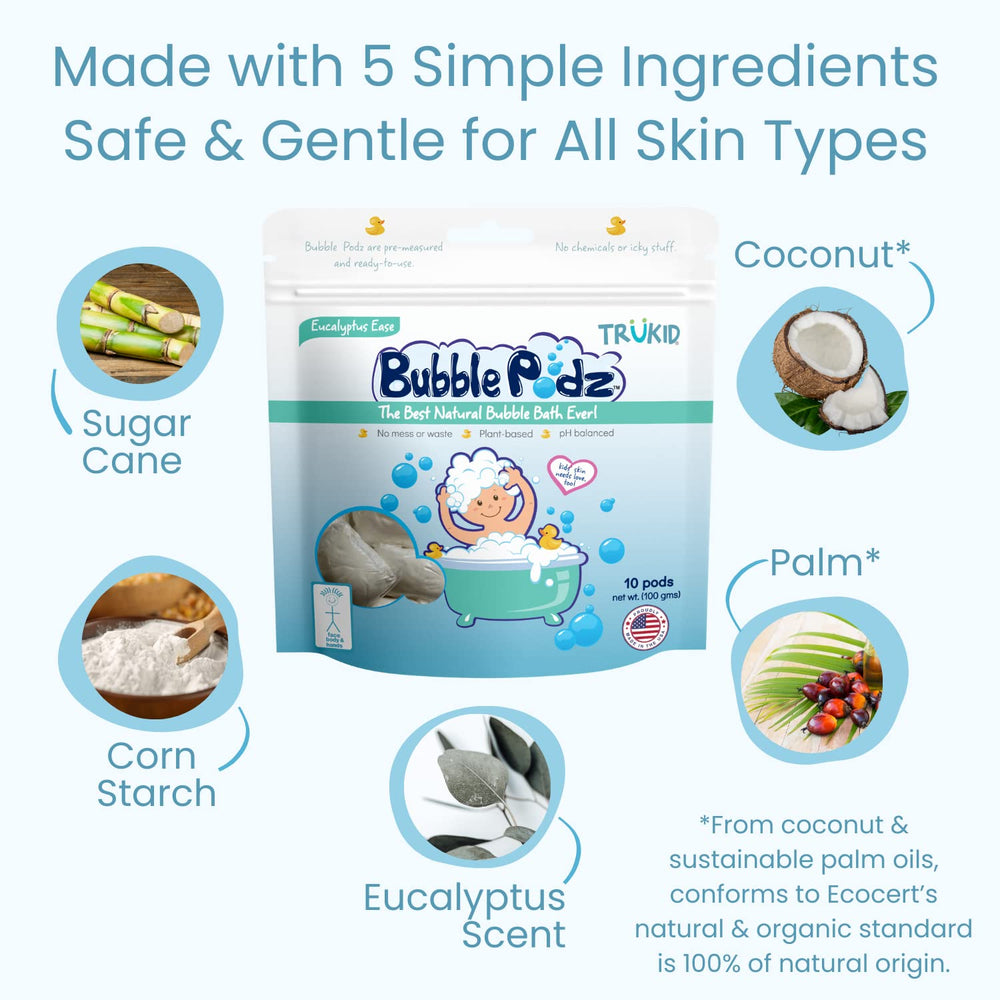 USA-made TruKid Bubble Podz label on packaging