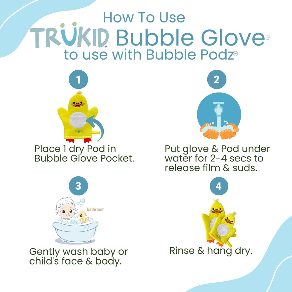 TruKid BubbleGlove duck design encourages bath time fun