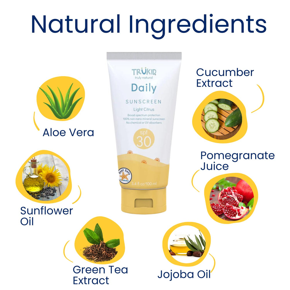 TruKid sunscreen's light citrus scent for kid-friendly summer use.