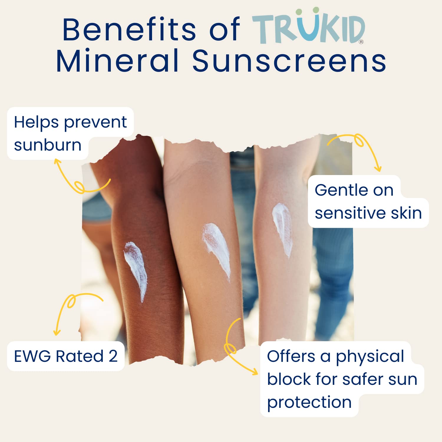Close-up of a parent applying TruKid sunscreen on a child.