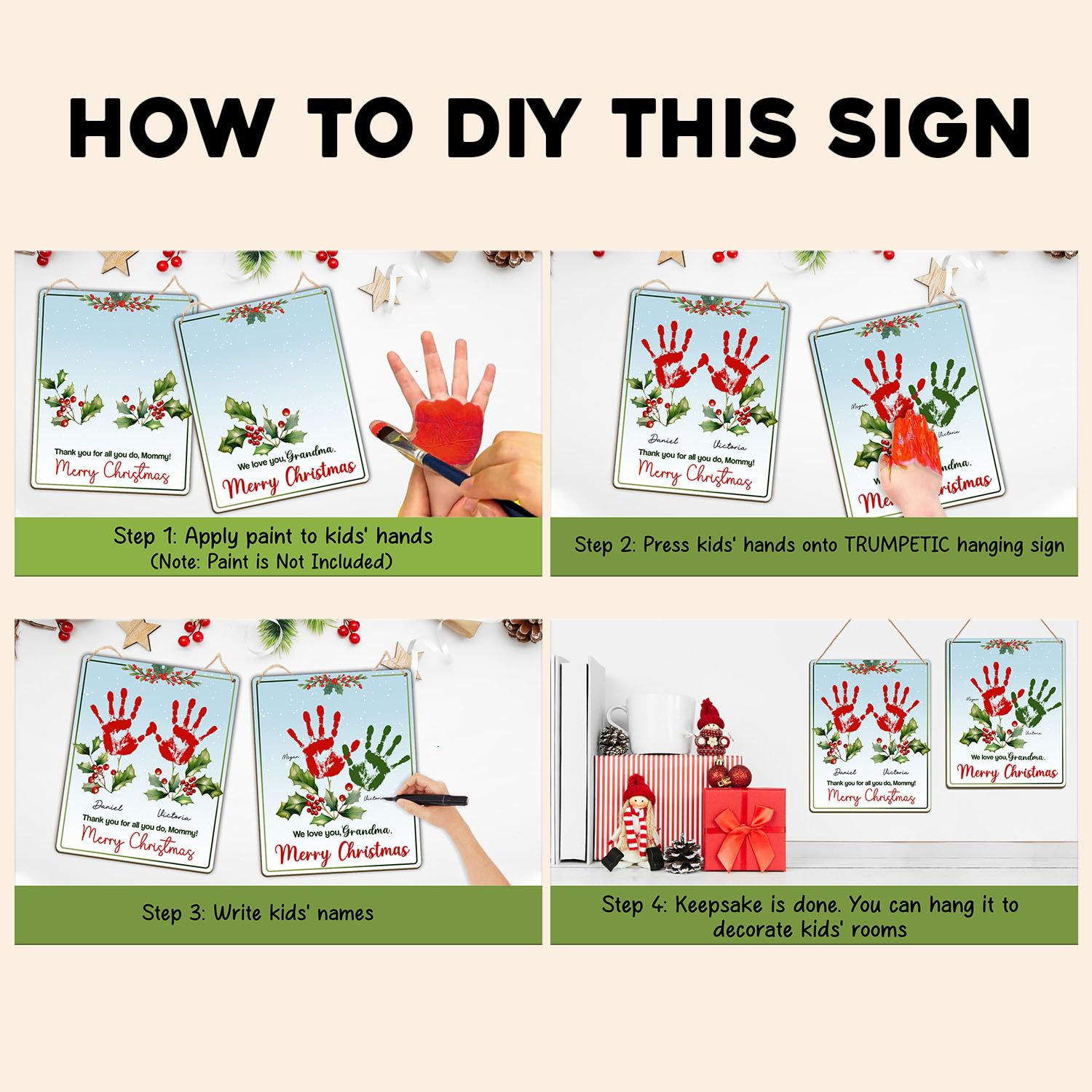 Trumpetic 8x10 handprint art craft invites kids to create a personalized Christmas gift.