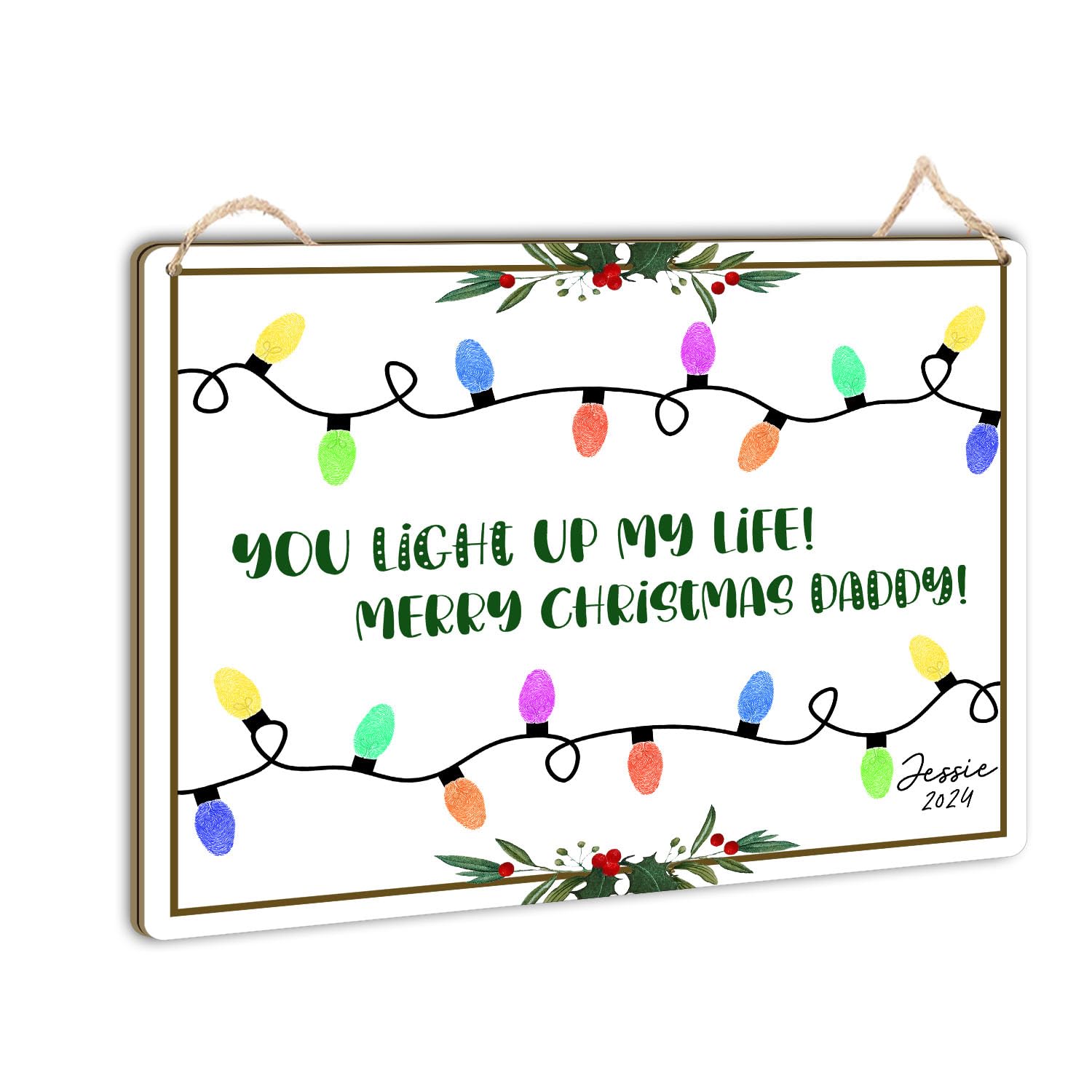 TRUMPETIC daddy handprint sign 6x8 front view, personalized Christmas keepsake for the family