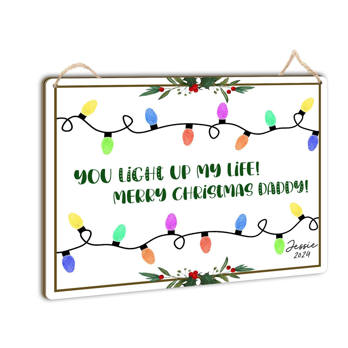 TRUMPETIC daddy handprint sign 6x8 front view, personalized Christmas keepsake for the family