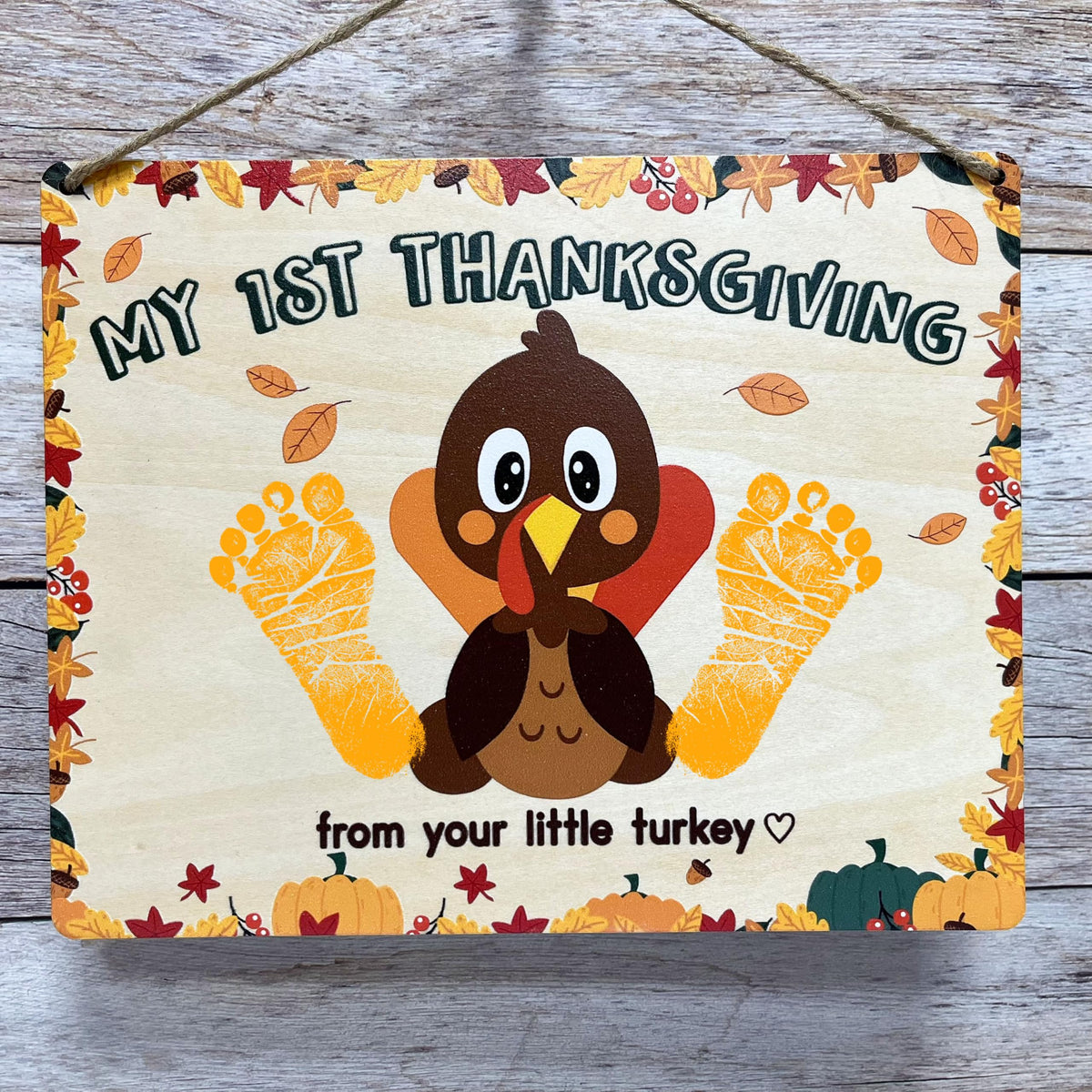 TRUMPETIC DIY baby's first Thanksgiving footprint sign enhances autumn décor