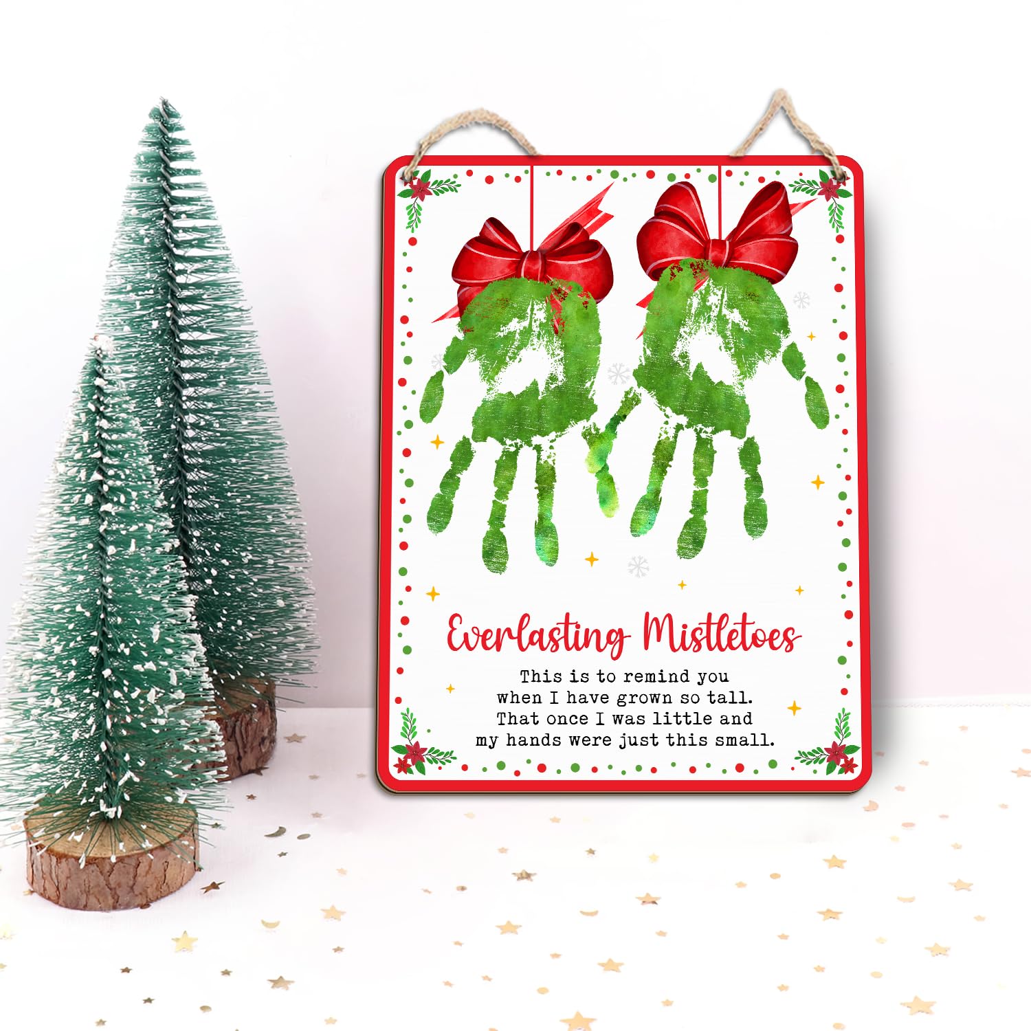 TRUMPETIC Everlasting Mistletoes handprint sign 7x9 in ready-to-display keepsake for baby's first Christmas.