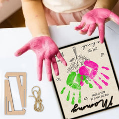 TRUMPETIC handprint sign basswood texture close-up emphasizes natural material.