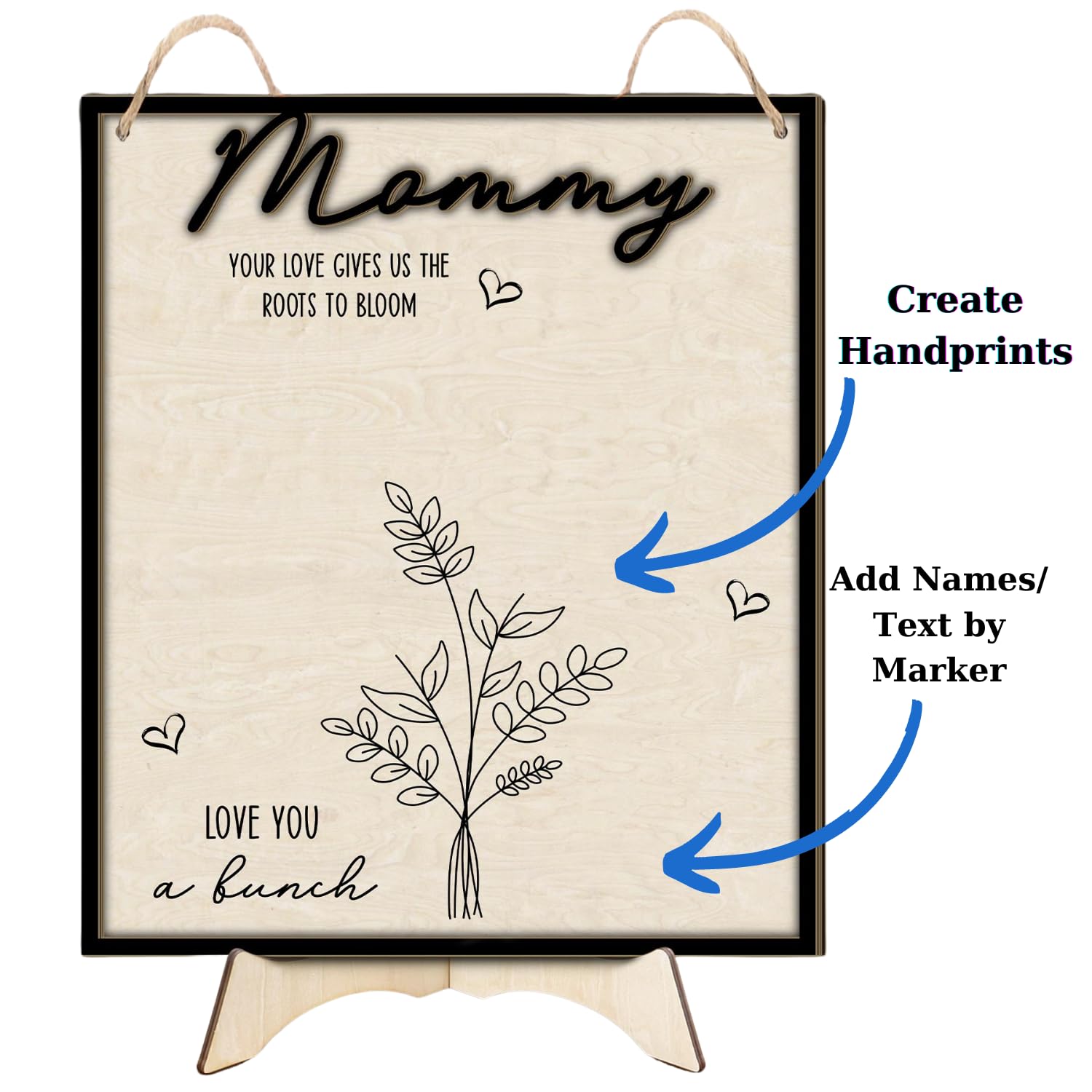 TRUMPETIC Mother's Day handprint sign embossed quote close-up highlights inspiring words.