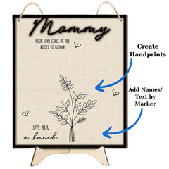 TRUMPETIC Mother's Day handprint sign embossed quote close-up highlights inspiring words.