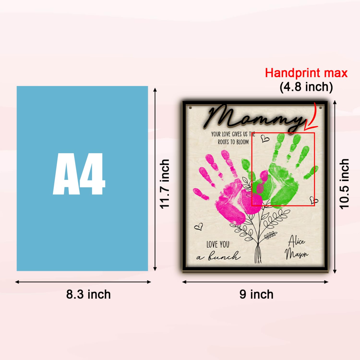 TRUMPETIC handprint sign desk display shows easy placement anywhere.