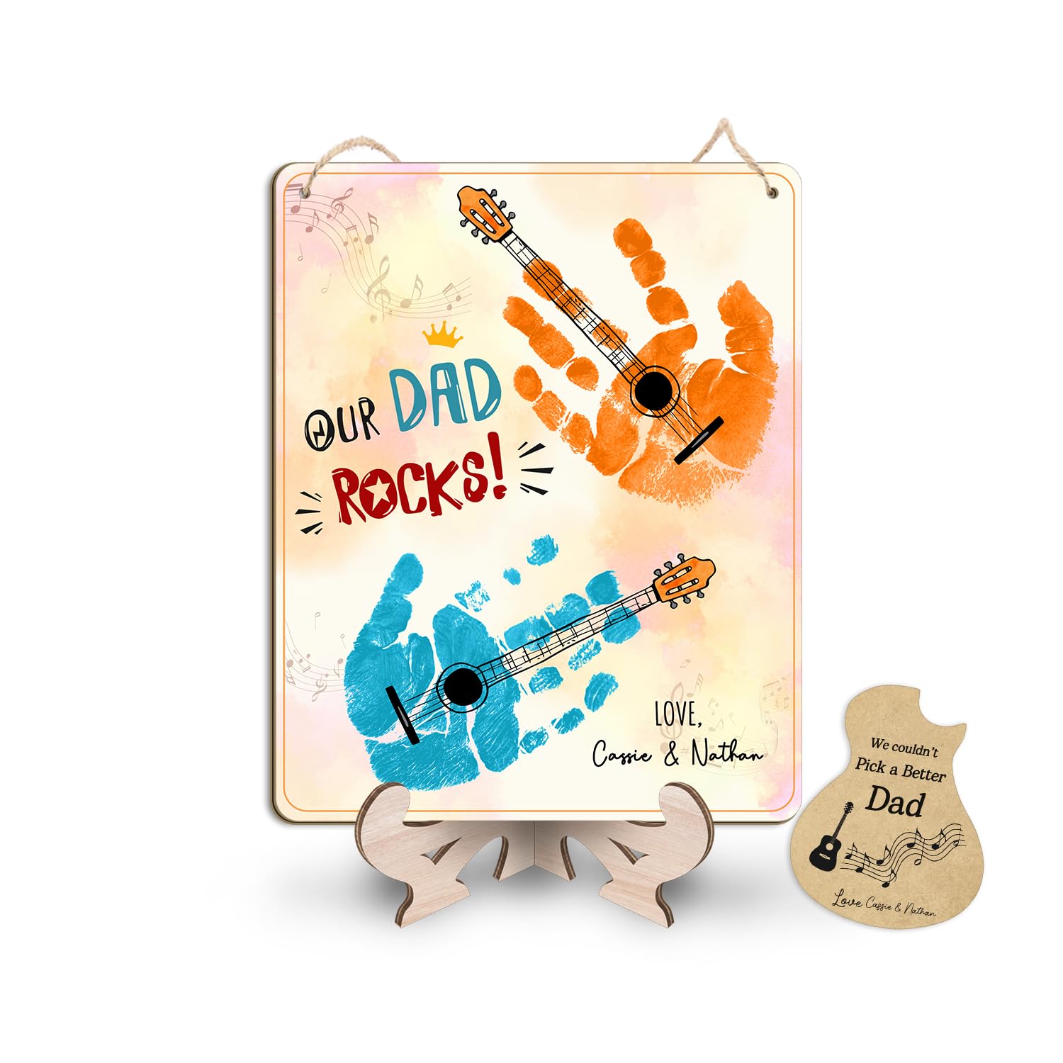 TRUMPETIC Our Dad Rocks guitar plaque display for guitar-loving dads.