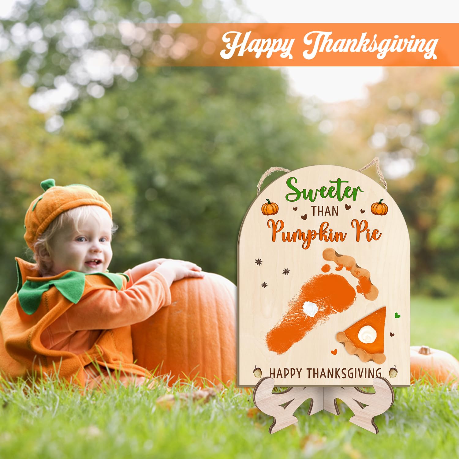 TRUMPETIC pumpkin pie theme keepsake celebrates autumn with a personal footprint tribute.