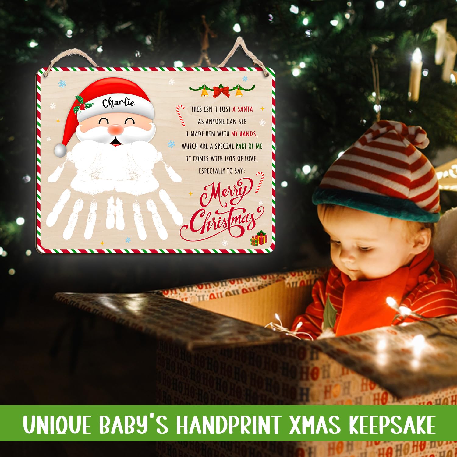 TRUMPETIC Santa Claus design blends tradition with a personal handprint memory.