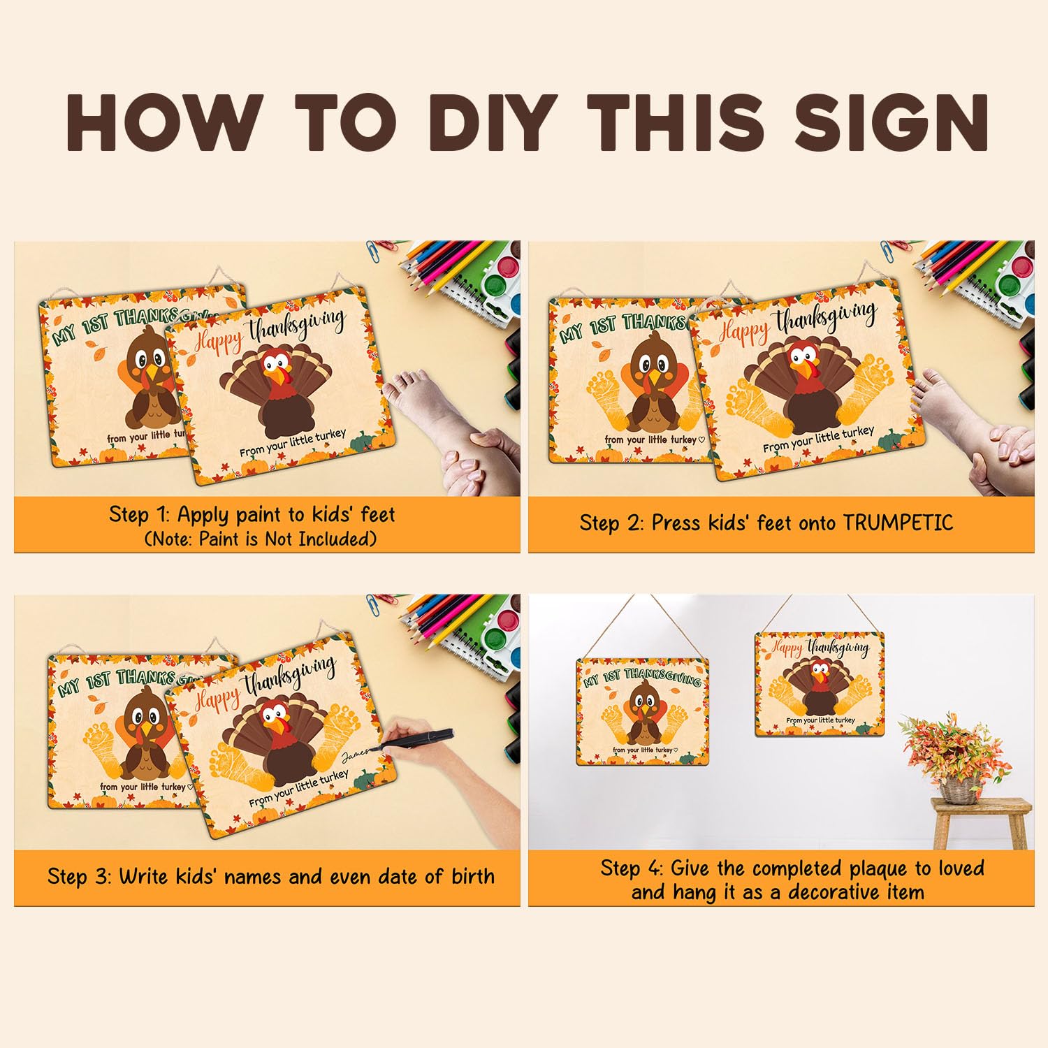 TRUMPETIC Thanksgiving decor sign for baby's room and wall display