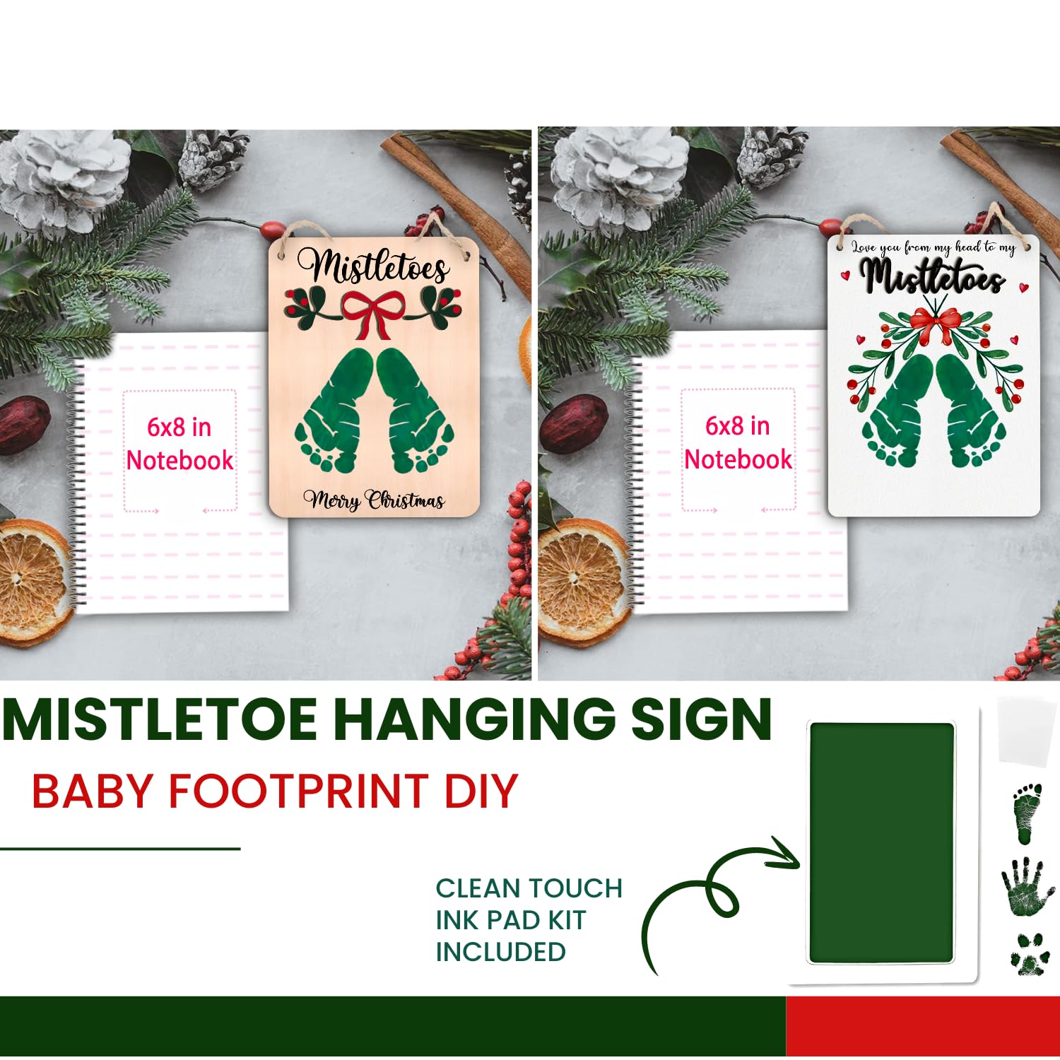 TRUMPETIC Wooden hanging sign arrives ready for footprints with included ink pad.