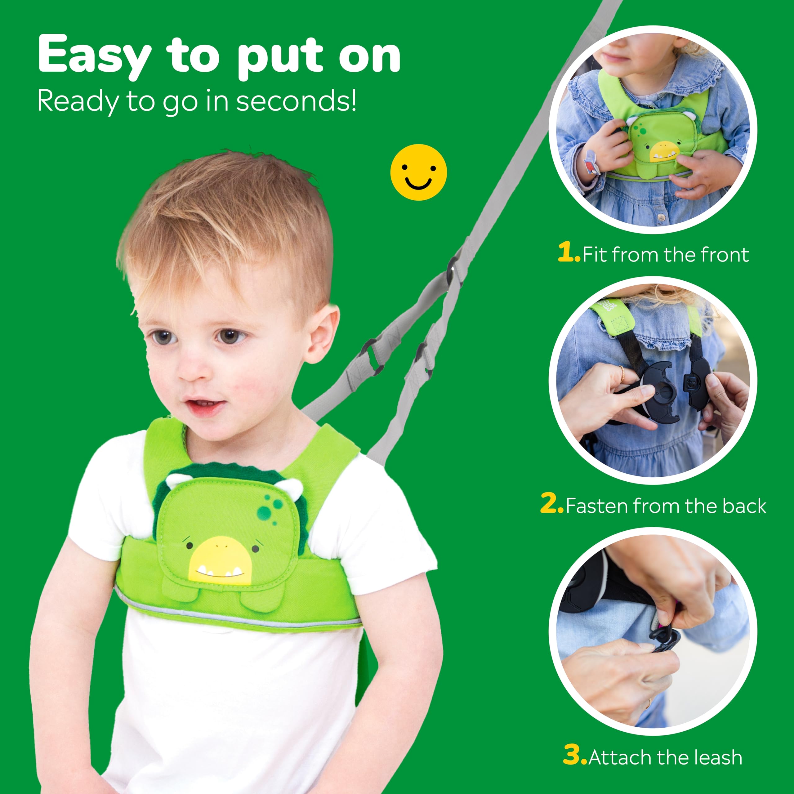 Trunki Dudley Dinosaur Green nylon with breathable mesh backing for comfort.