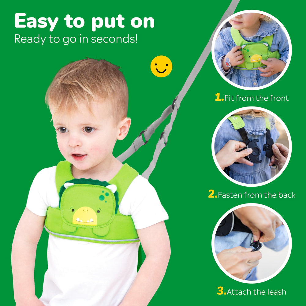 Trunki Dudley Dinosaur Green nylon with breathable mesh backing for comfort.