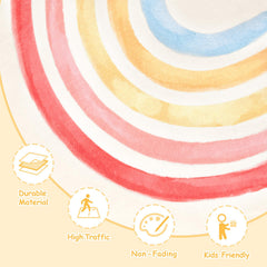 Truqual alphabet rainbow design promotes color recognition and early literacy in a cozy corner.