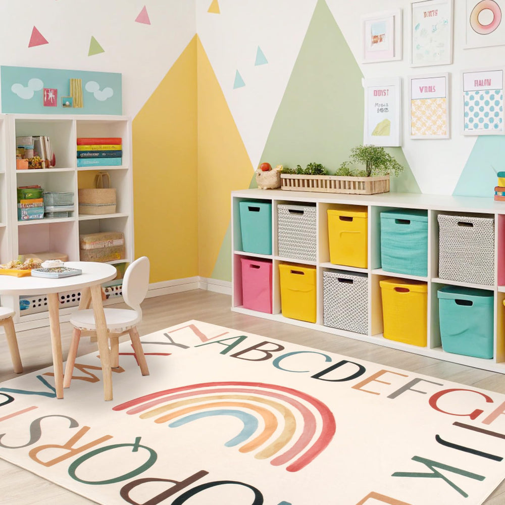 Truqual easy-clean kids rug resists spills and cleans quickly.
