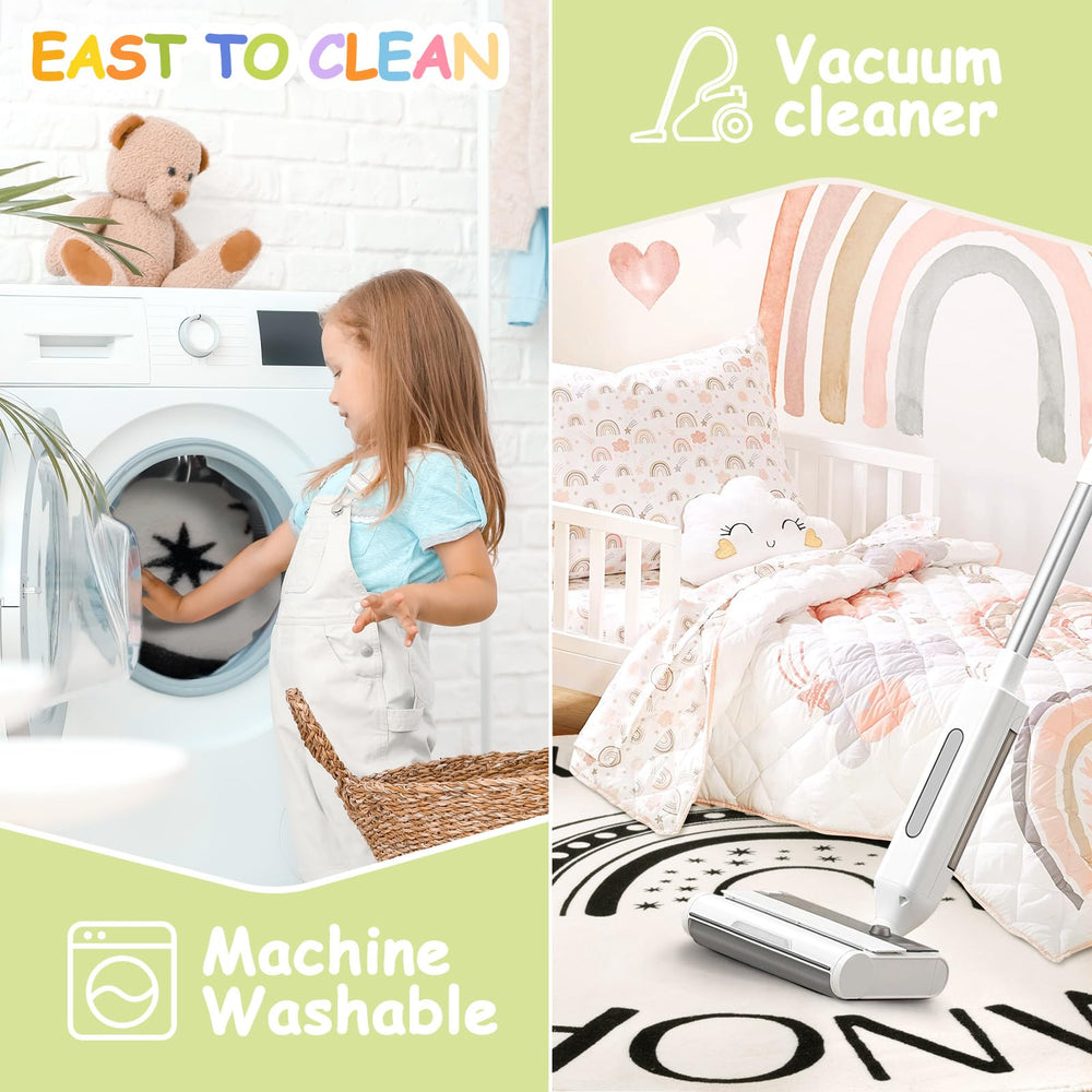 Truqual easy-clean rug supports quick spot cleaning and machine washing when needed.