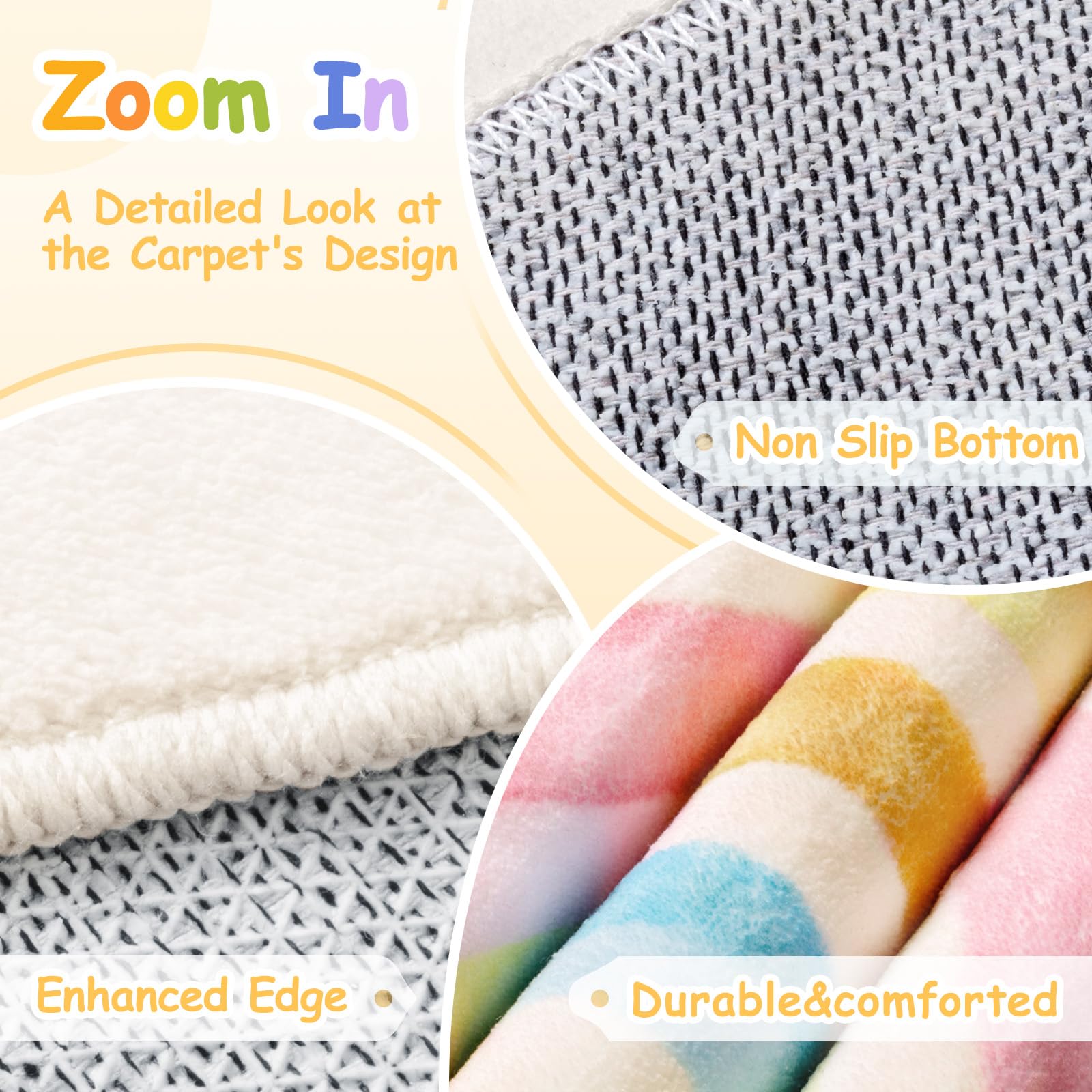 Truqual rug with non-slip backing helps keep little ones safe during activities.
