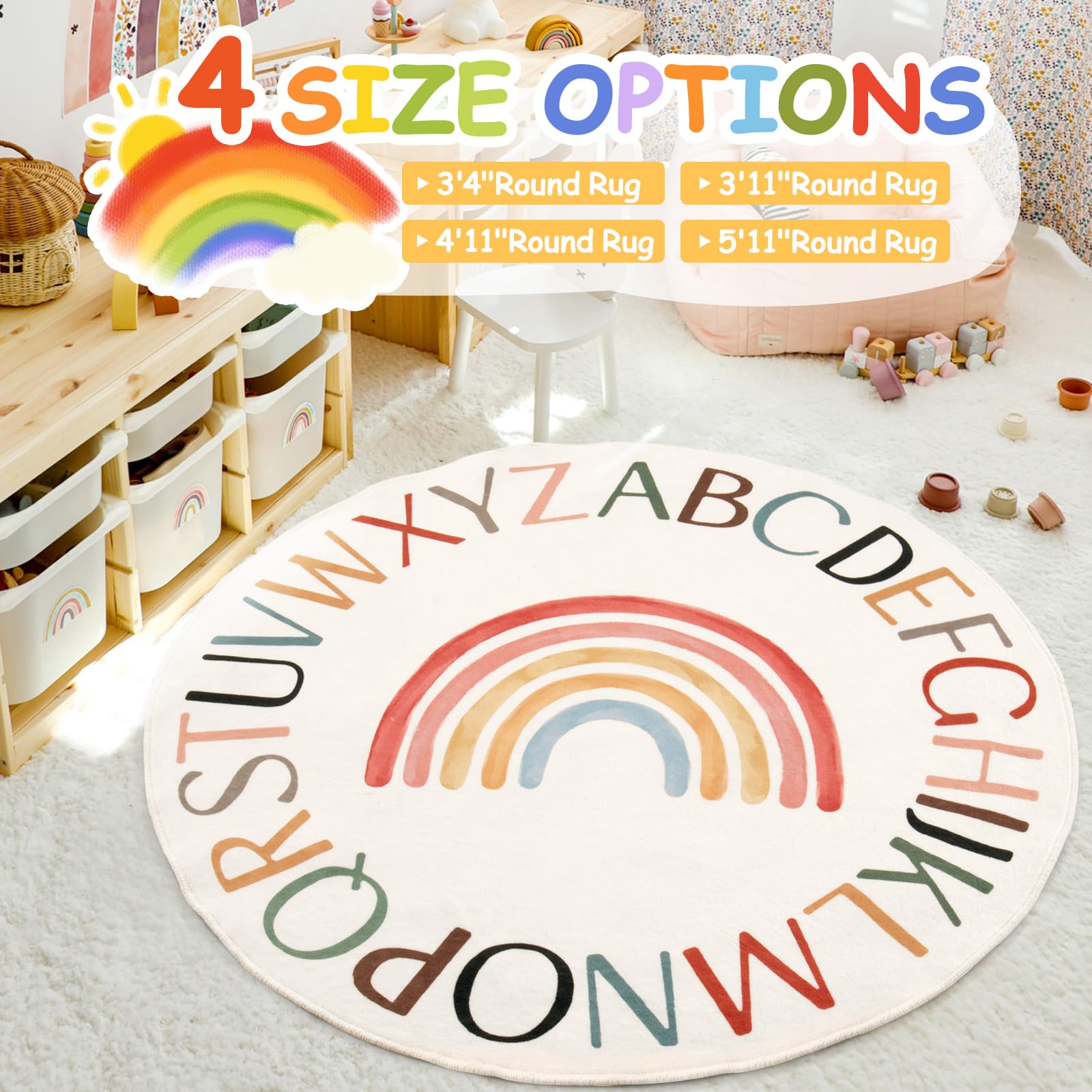 Truqual Nursery Rug doubles as cozy reading corner seating.