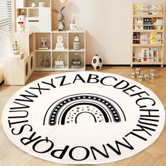 Truqual round rainbow classroom rug with soft cushioning for safe movement and play.