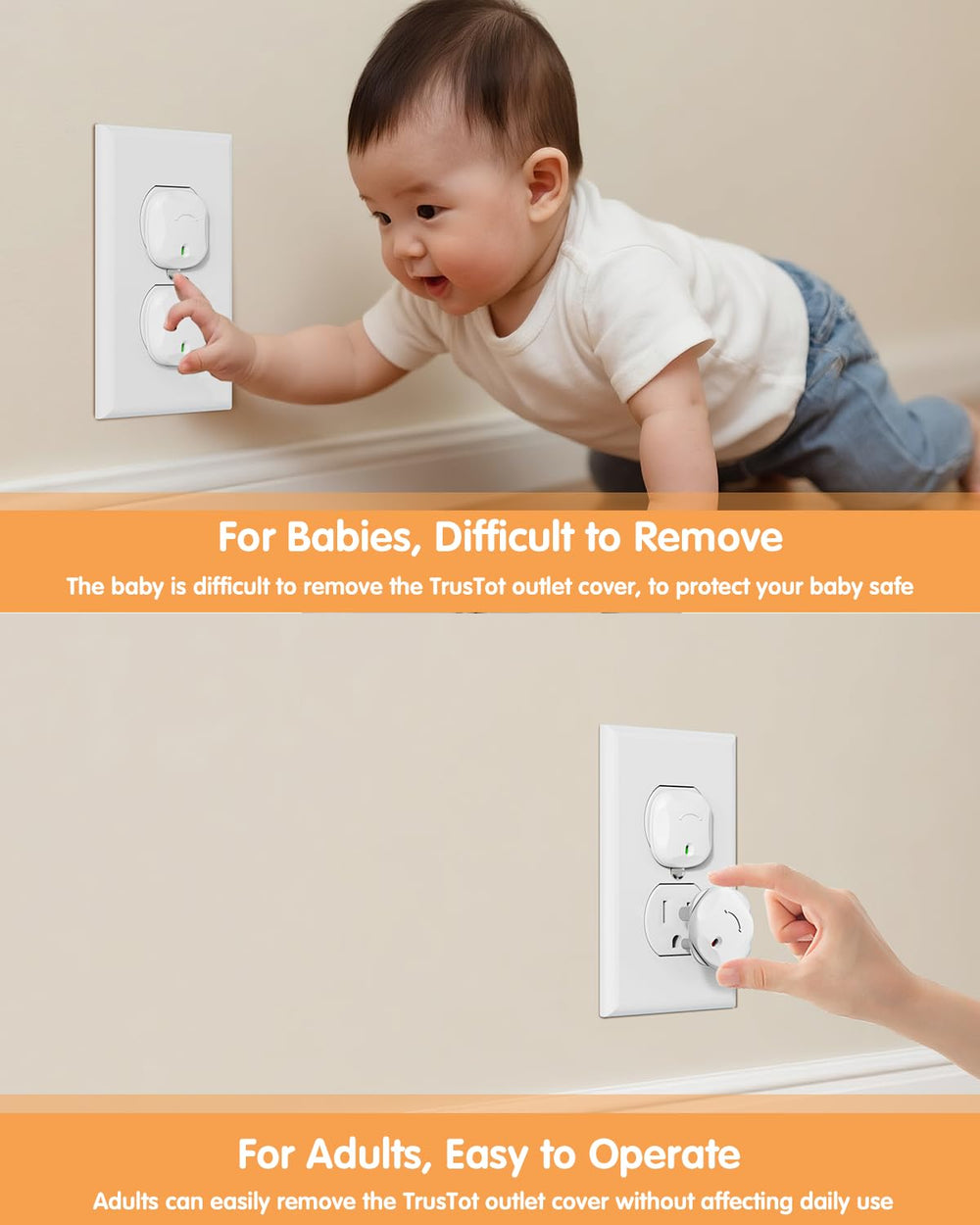 TrusTot durable plastic protects outlets in busy rooms