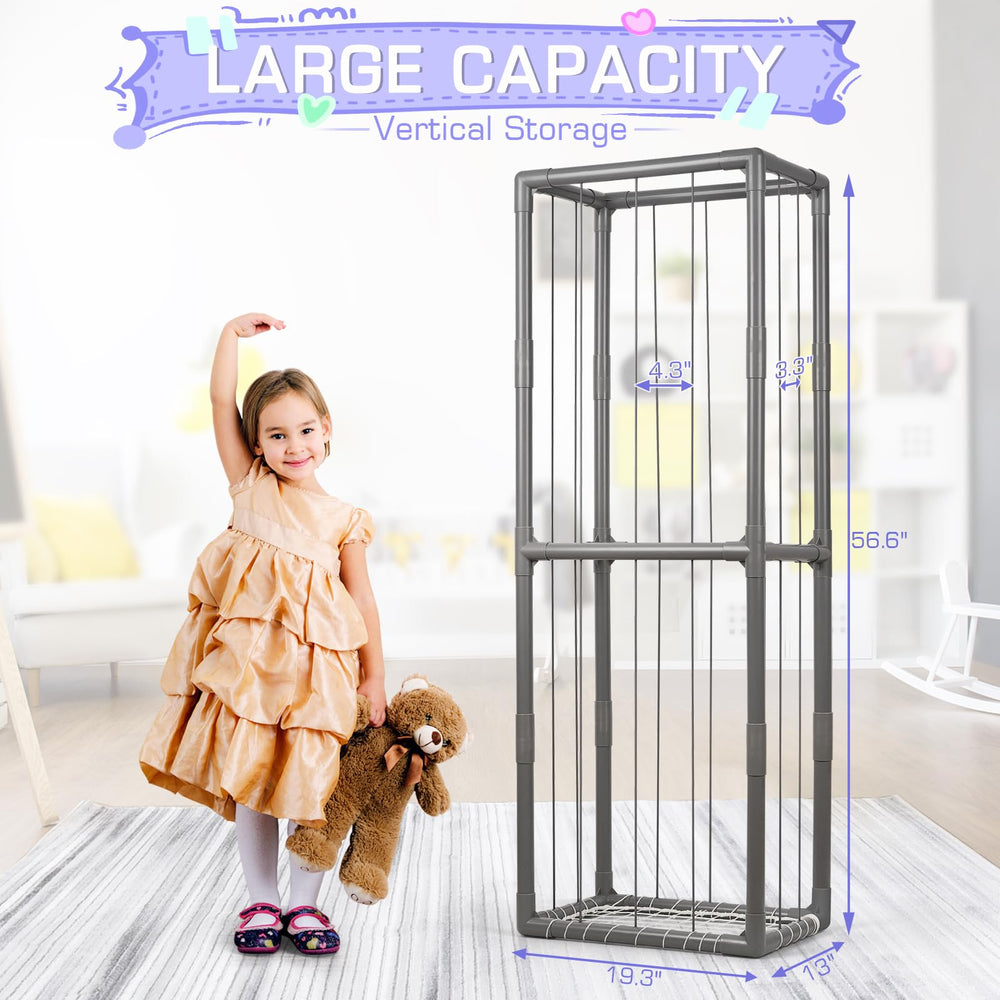 Trycooling PVC material and elastic band close-up shows durable, stable toy storage.