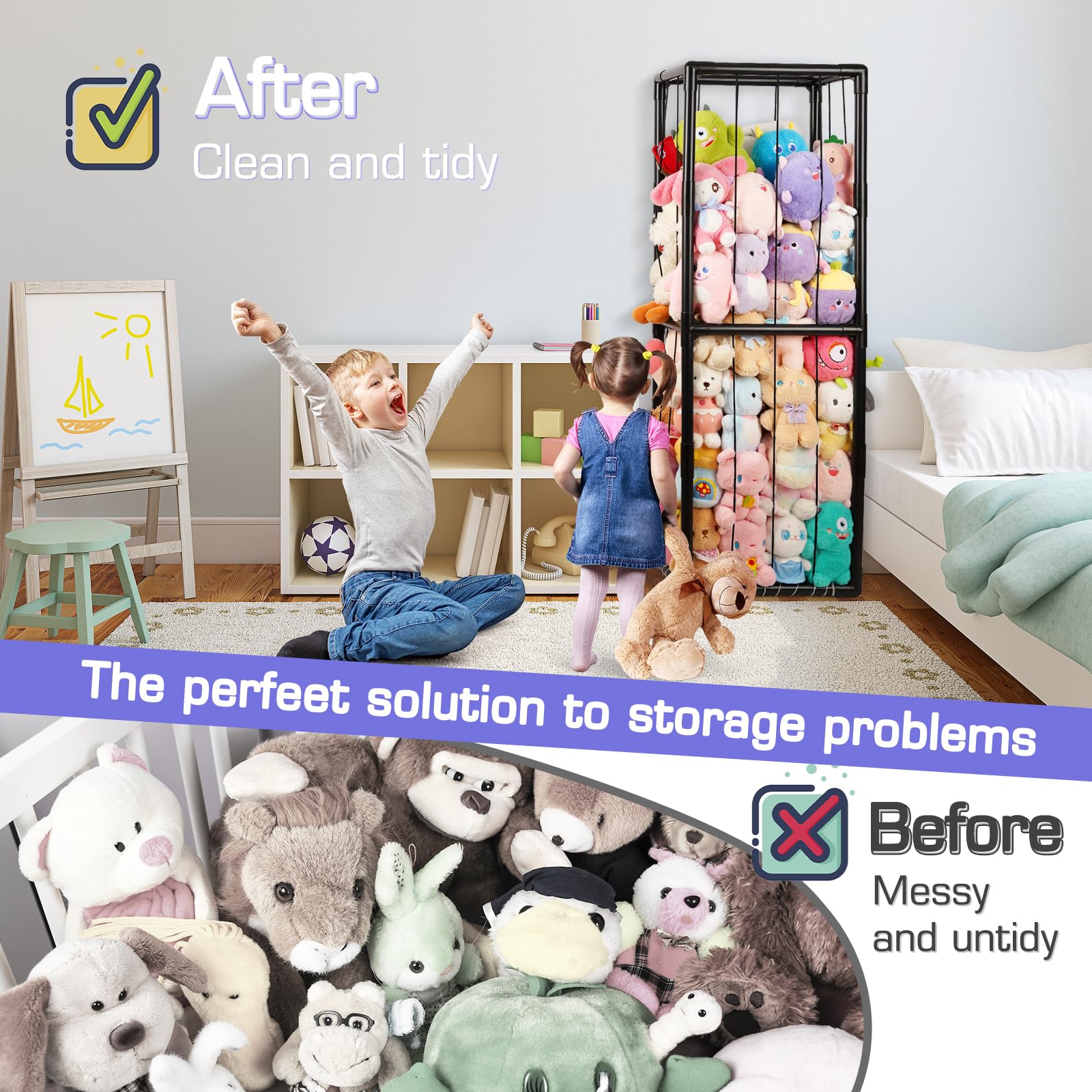 Trycooling strong two-layer capacity holds over 50 plush toys for growing collections.