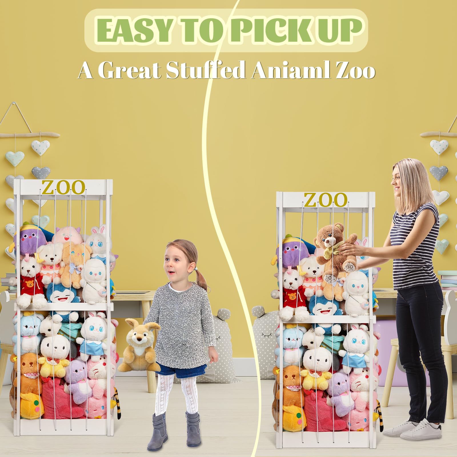 Trycooling stuffed animal zoo wood storage open display shows plush clearly.