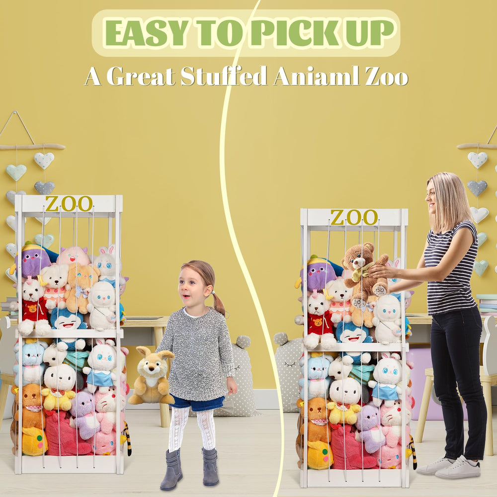 Trycooling stuffed animal zoo wood storage open display shows plush clearly.